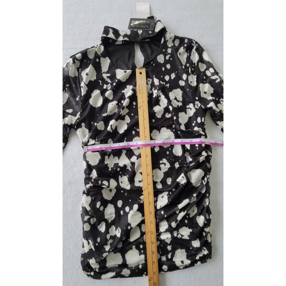 Womens Top-CABLE & GAUGE-black/white pattern stretch knit 3/4 Size L - Picture 2 of 13